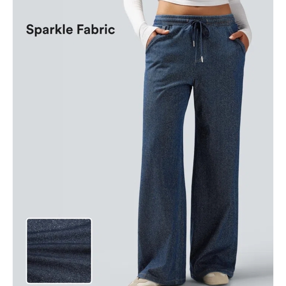 HALARA Sparkle Wide Leg Jeans in Dark Blue